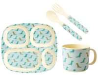 Dinosaur Print Baby 4 Piece Melamine Dinner Set in Gift Box By Rice